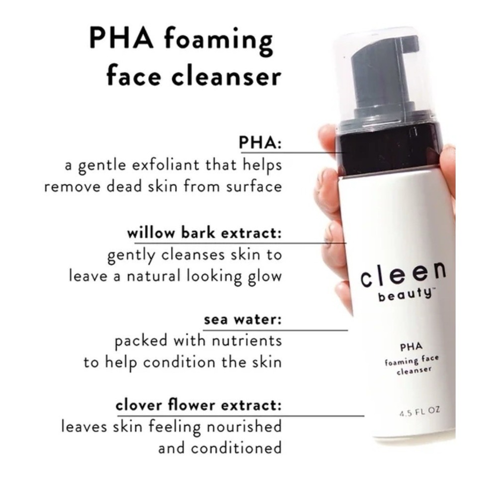 Cleen Beauty PHA Foaming Face Cleanser 4.5 Fl oz New, Exfoliating, Glow, Gentle